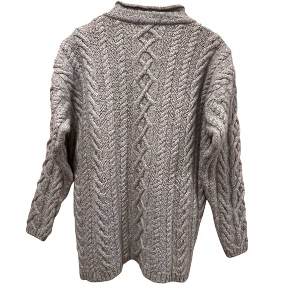 Paul James England Wool Cable Knit Fisherman V-neck Sweater, Gray, XL - Picture 3 of 6